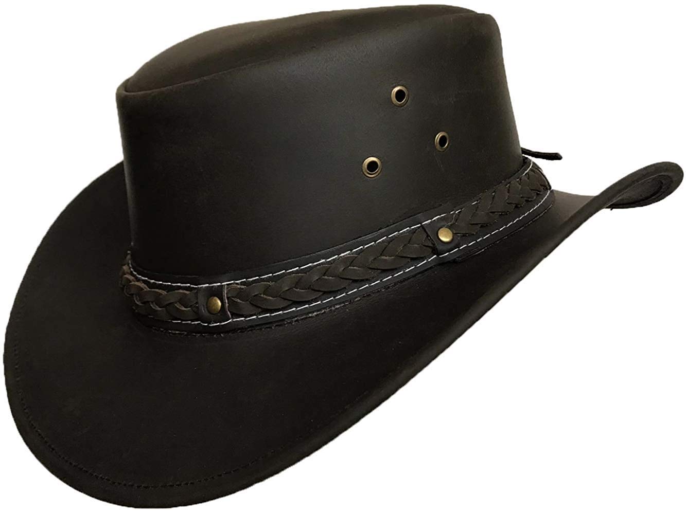 Leather Cowboy Hat for Men Women Lightweight Handcrafted Western Shapeable Wide Brim Durable Cowgirl Outback Hat