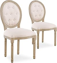 INTENSE DECO Lot de 2 chaises médaillon capitonnées Louis XVI Tissu Beige