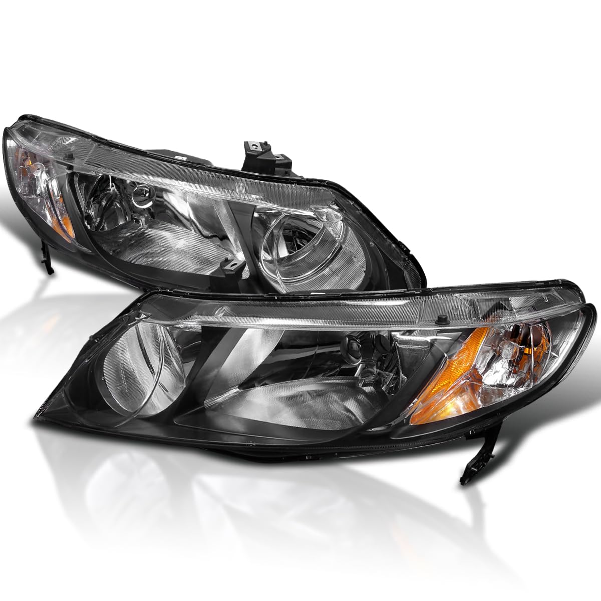 Spec-D Tuning Black Headlights Compatible with 2006-2011 Honda Civic 4Dr Sedan L+R Pair Head Lights Lamps Assembly