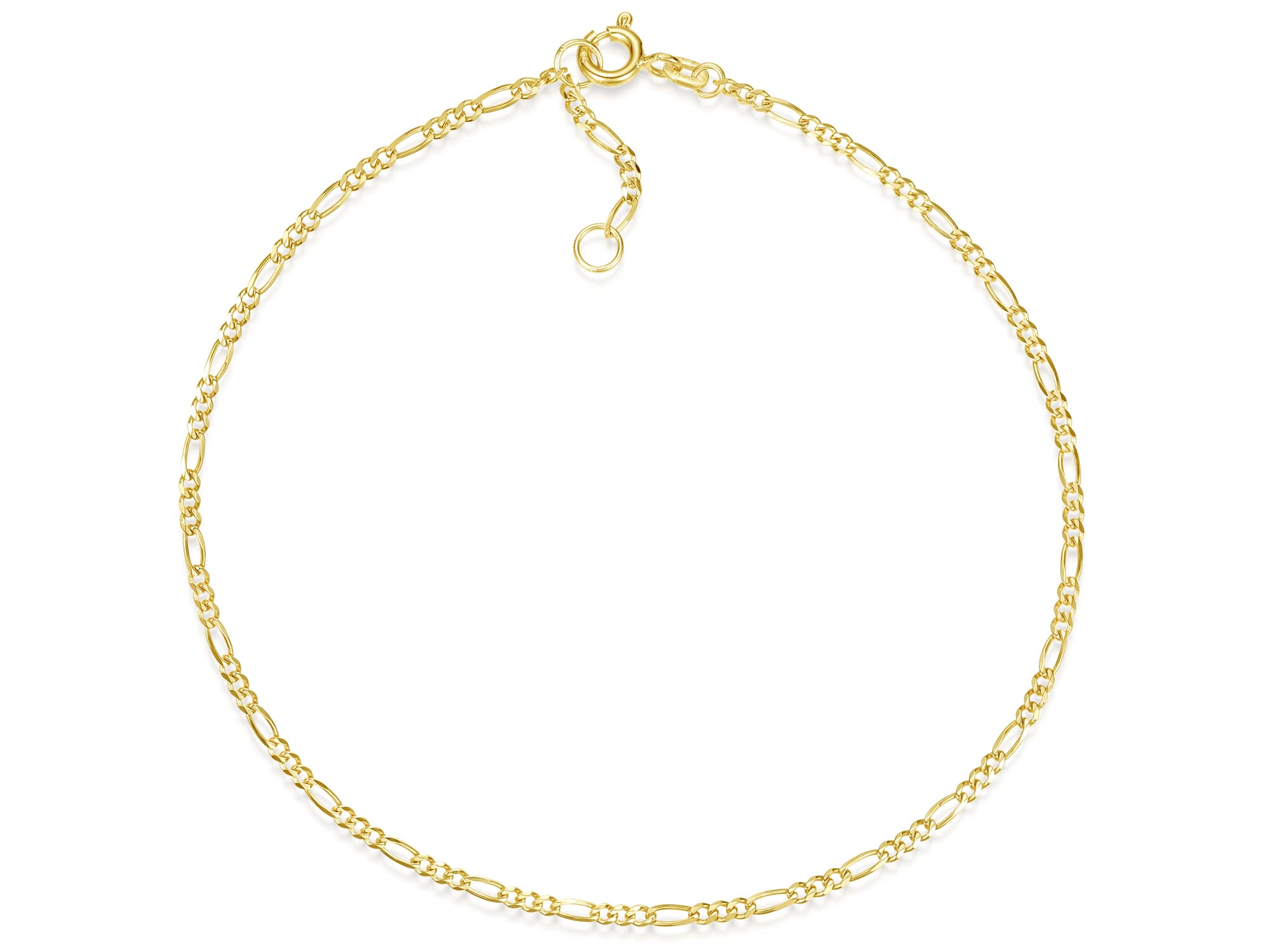 Fußkette Figaro Breite 2mm | aus echt 585 Gold | hochglanzpolierte Fußkette | Echtgold mit Federringverschluß