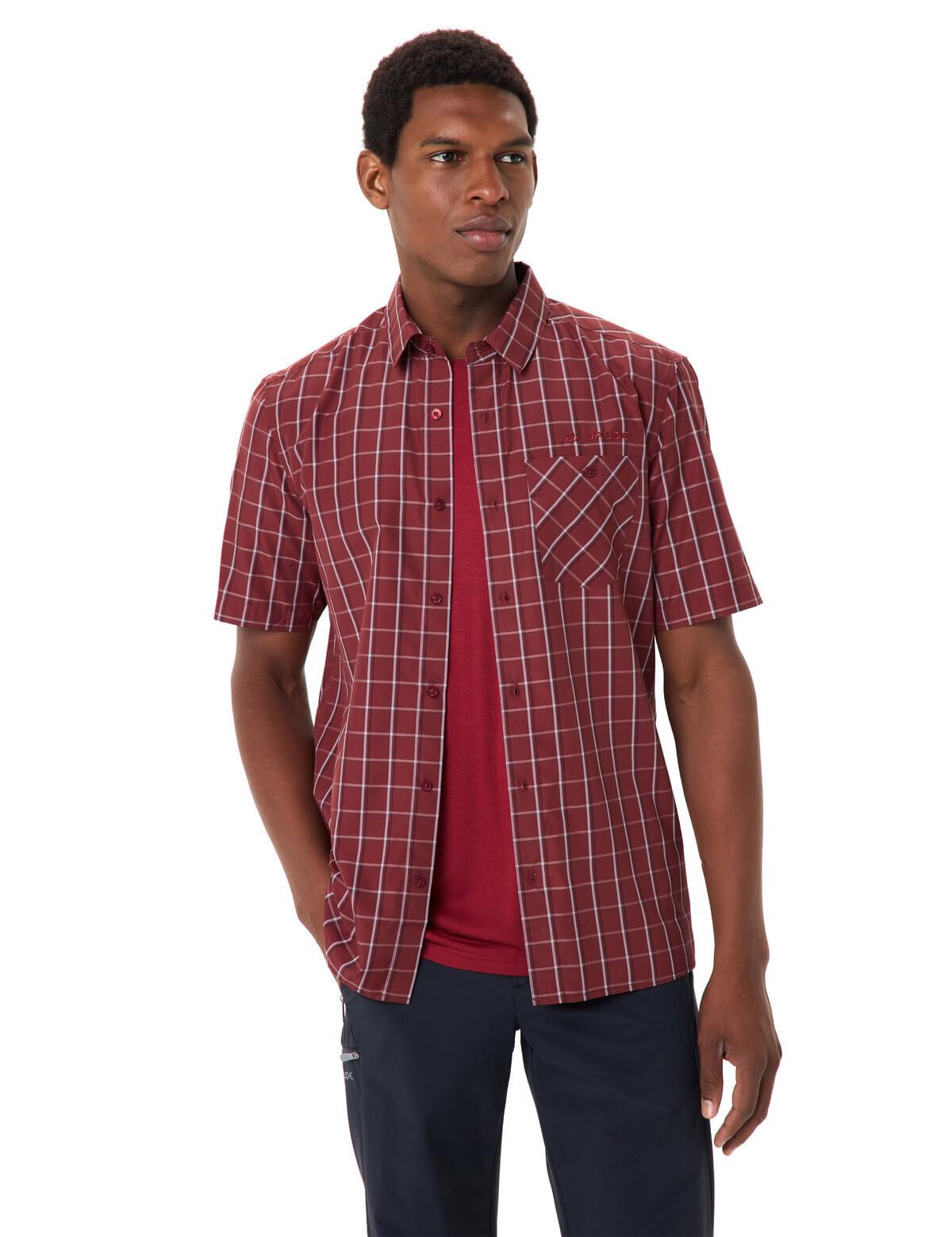 VAUDE Albsteig Shirt III, schnelltrocknend – Carmine Uni – Gr. L | Herrenhemd aus Lyocell mit UPF 50 – Kurzarm-Hemd schnelltrocknend und kühlend – 147 g – ideal zum Wandern