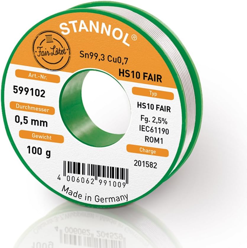 STANNOLSolder Wire HS10 Fair Alloy TC Sn99Cu1, 0.5 mm, 100 g, 1 piece, 599102