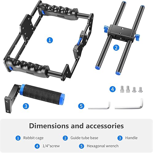 Miniatura 7 de Neewer Kit de película de jaula de video de aleación de aluminio con mango superior doble agarre de mano dos varillas de 0591in compatible con