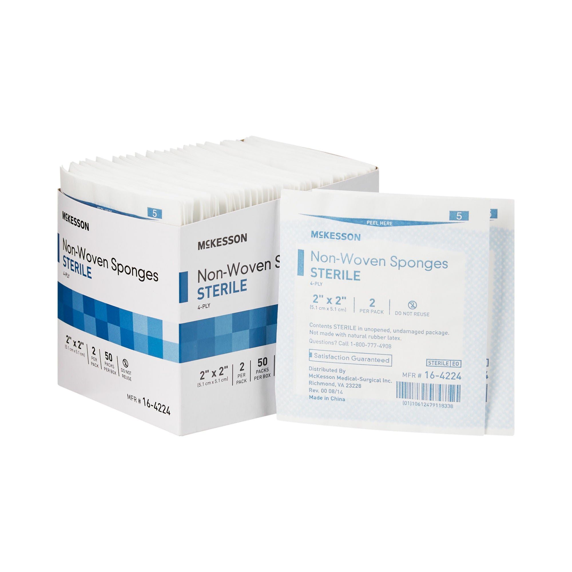 McKesson Esponjas no tejidas, estériles, 4 capas, poliéster/rayón, 2 x 2 pulgadas, 2 por paquete, 50 paquetes, 100 en total