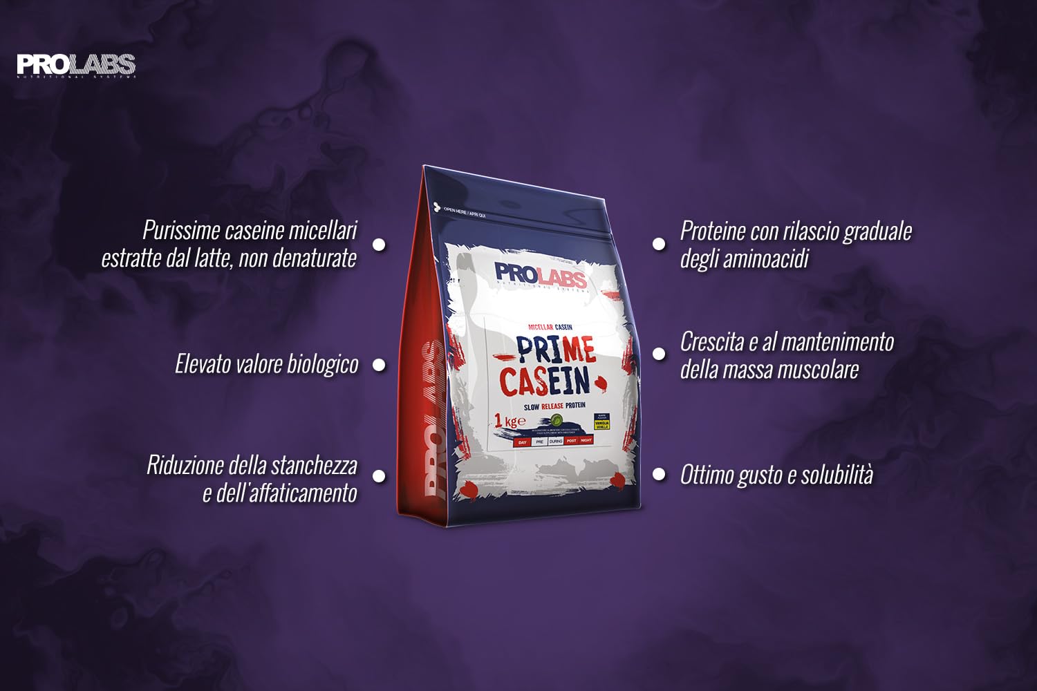 PROLABS PRIME CASEIN - 1 Kg - Vaniglia - Integratore alimentare di proteine del latte - Purissime caseine micellari - Crescita e mantenimento della massa muscolare
