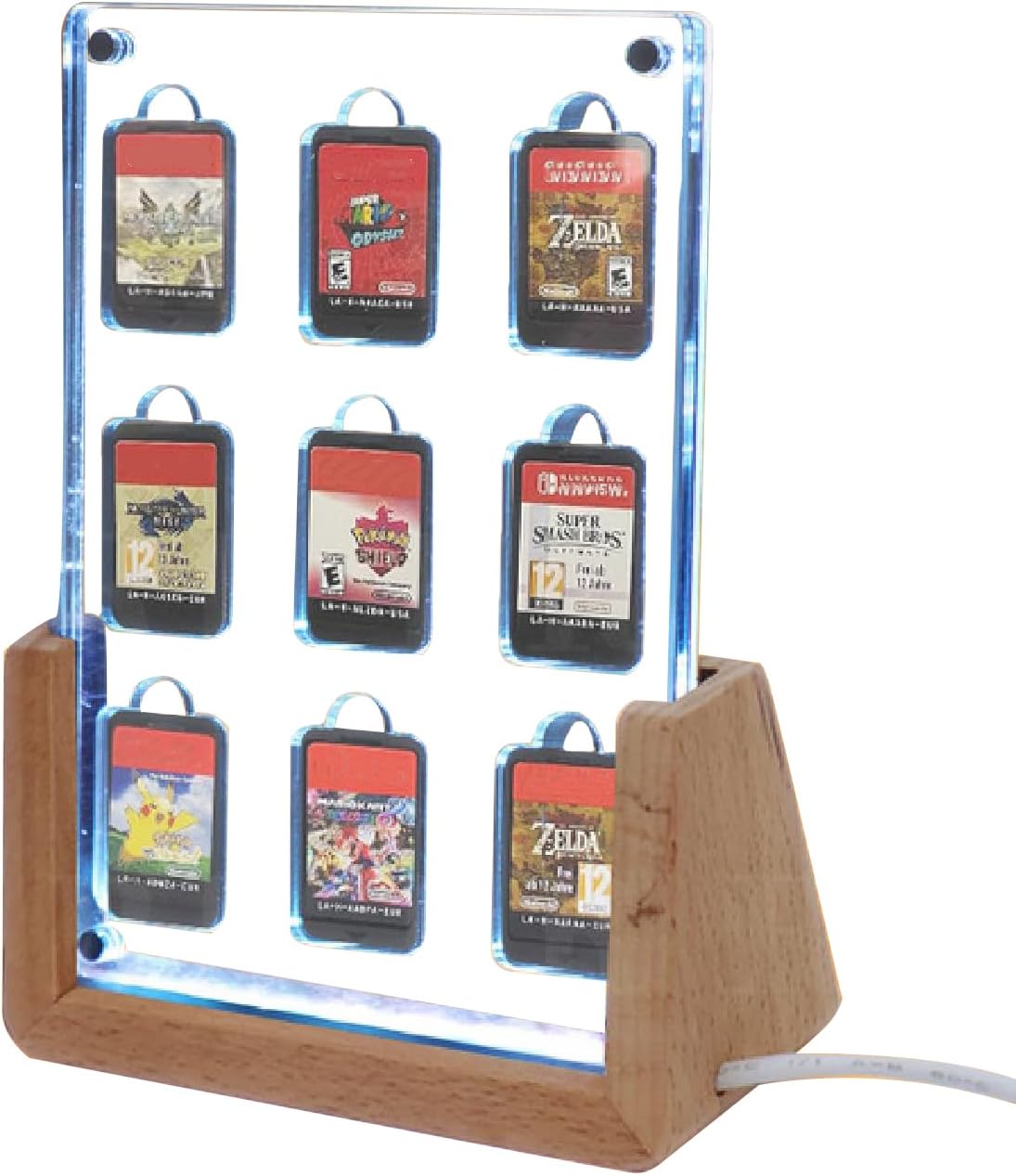 Acrylic Video Game Cards Display Stand,Compatible With Nintendo Switch Game Cards Holder Cartridges,9 Slot Magnetic Storage Case With Lighting