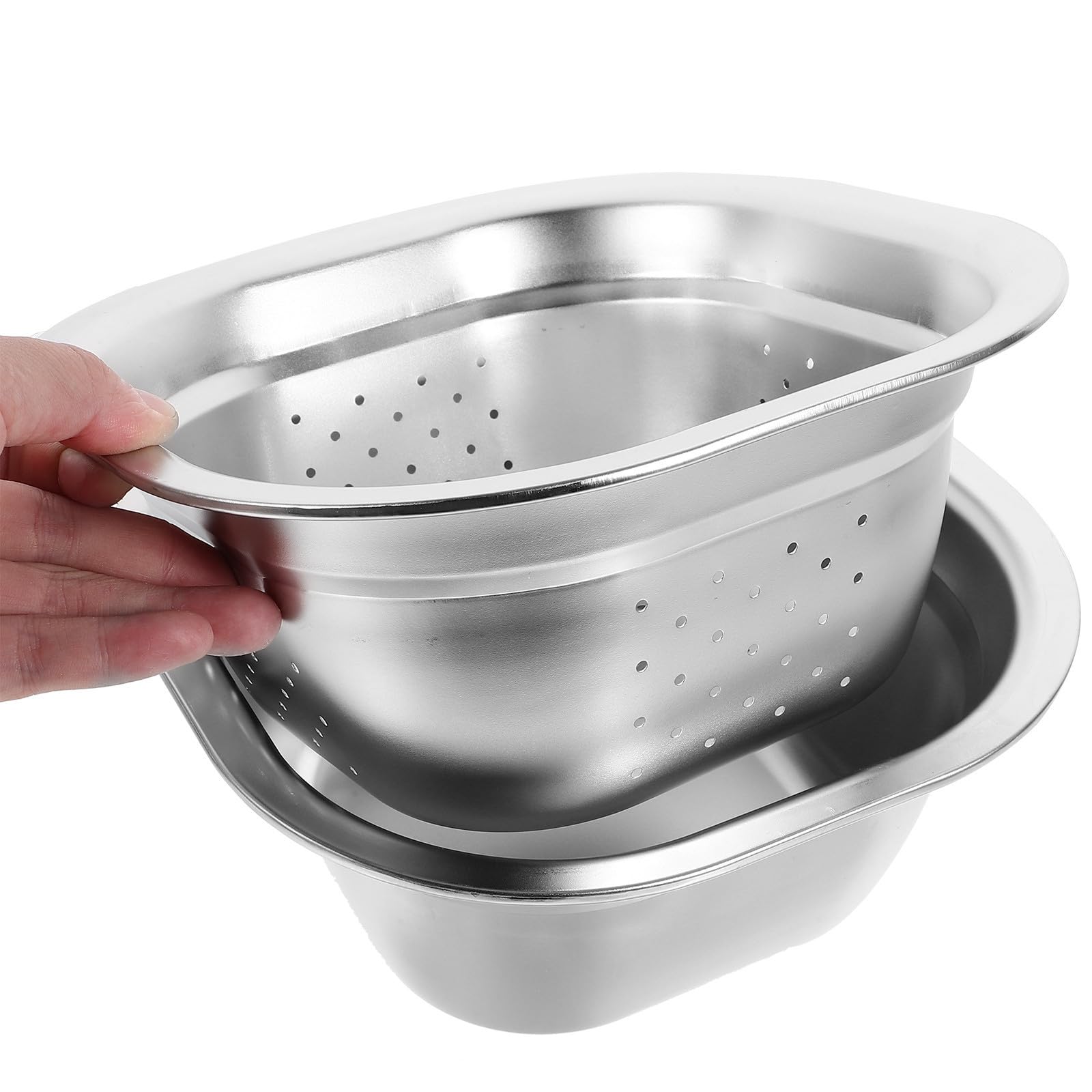 Colador de Cocina de Acero Inoxidable 21cm para Alimentos y Frutas | Juego de 2 Piezas, Color Plata, Cesta de Malla, Limpieza de Verduras, para Casa Nueva