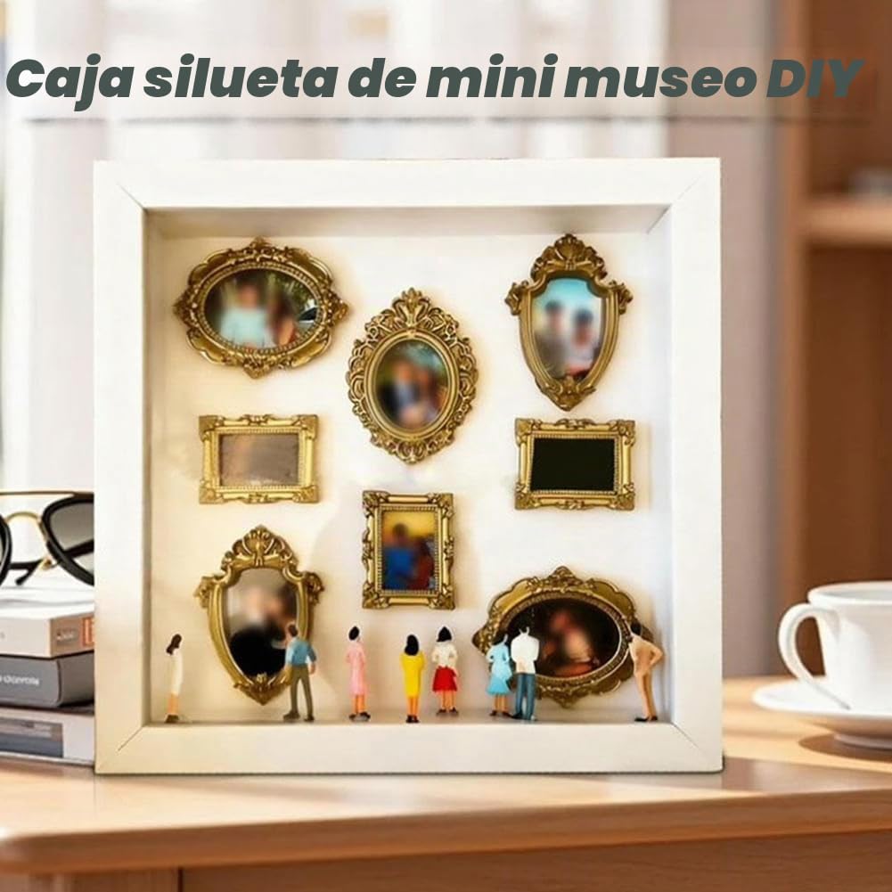 Caja de Siluetas de Mini Museo DIY – Celebra Tus Recuerdos Únicos con Estilo, Kit de Marco de Exhibición de Caja de Sombras de Fotos Personalizada con Figuras en Miniatura, Luz, Decoración de