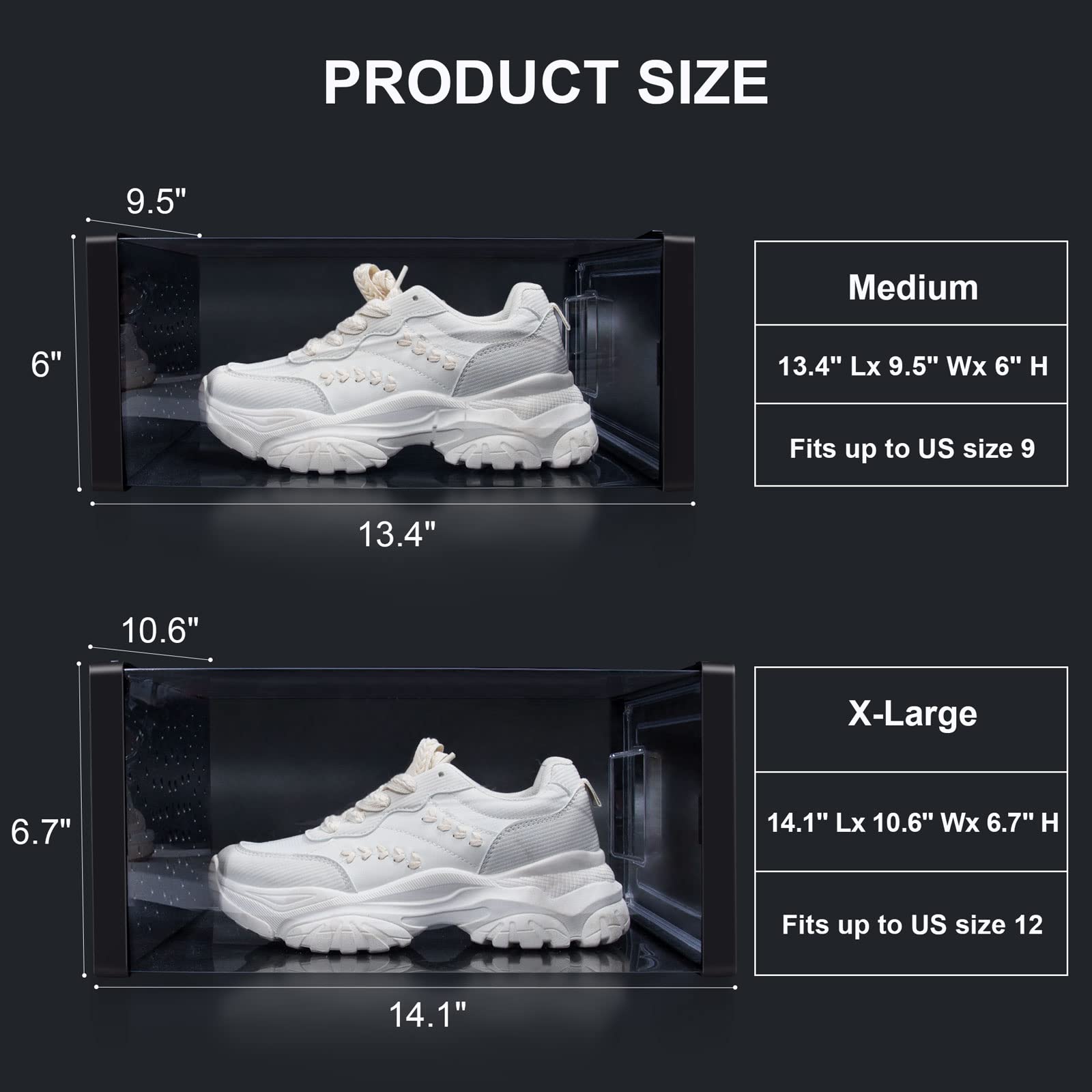 MMBABY 12 Pack X-Large Shoe Storage Box Shoe Box Clear Plastic Stackable Shoe Organizer Space Saving Foldable Shoe Container Fit up to US Size 12