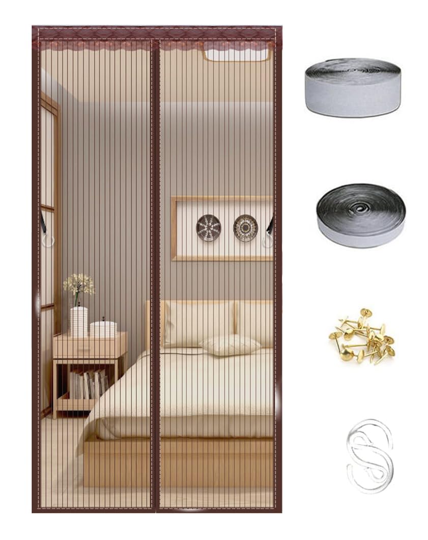 Costom Magnetic Fly Screen Door, Self Sealing Closure No Gap, Anti-Insect Bug Mosquito Magnetic Door Curtain Net Fine Mesh Screen with Side Hook, Removable, Easy to Install, Brown — image 1
