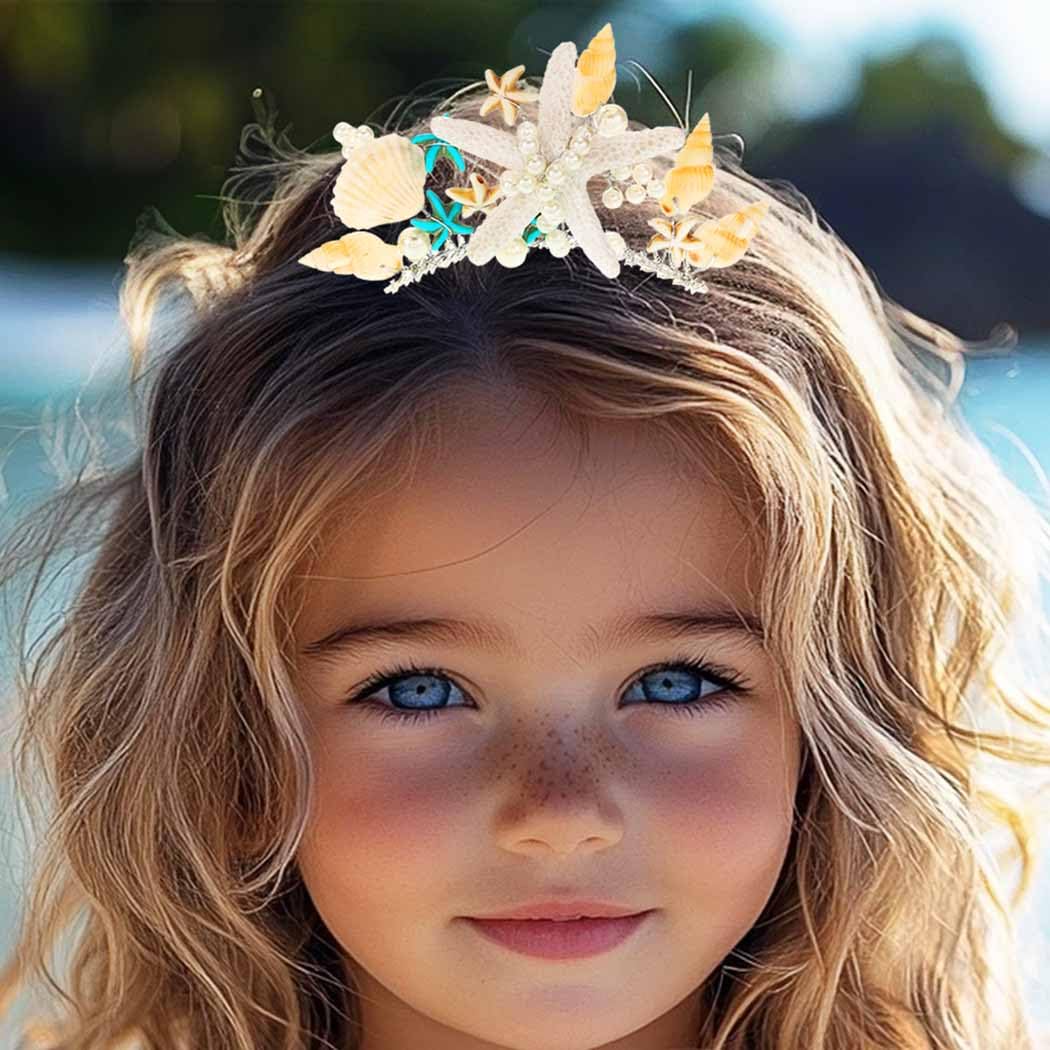 Yean Starfish Hair Clip Seashell Mermaid Crown Comb Sea Shell Hair Accessories for Girls - Image 3