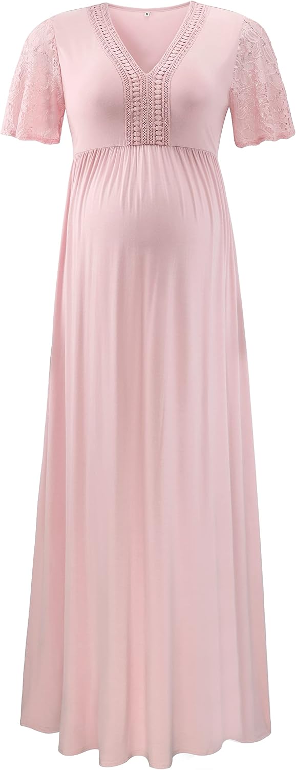 Lace Sleeve Maternity Dress, Pregnancy Maxi Dress for Photoshoot, Baby Shower Dress