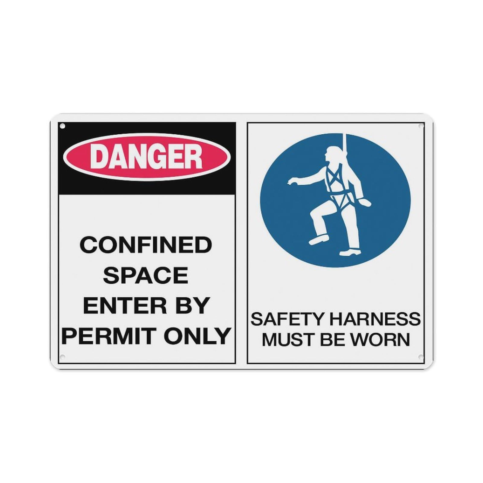 Peiyeety A10 Danger Confined Space Enter By Permit Only Safety Harness Sign Aluminum Tin Warning Signs For Home Outdoor Garden 8X12 Inches