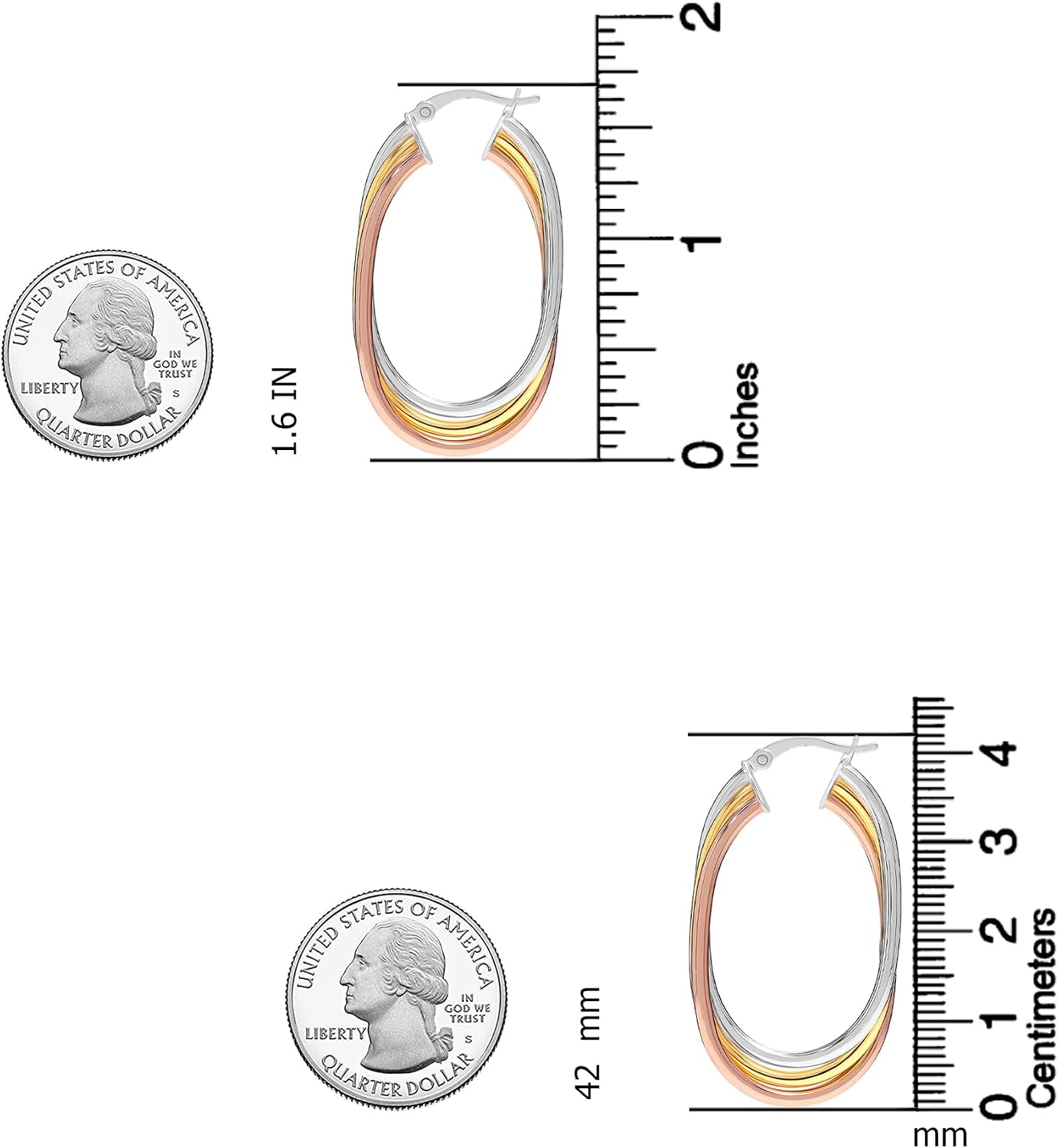 LeCalla 925 Sterling Silver Chunky Hoop Earrings | 14K Two-Tone Three-Tone Hoop Earrings | Intertwining Oval Shape Polished Twisted Hoop Earrings for Women