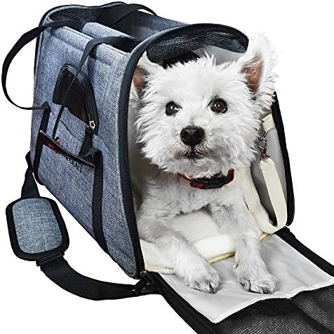 Ess and Craft Pet Carrier Airline Approved | Side Loading Travel Bag with Sturdy Bottom & Fleece Cushion | Ventilated Pouch with Top Handle, Shoulder Strap & Zipper Locks | for Dogs, Cats & Others