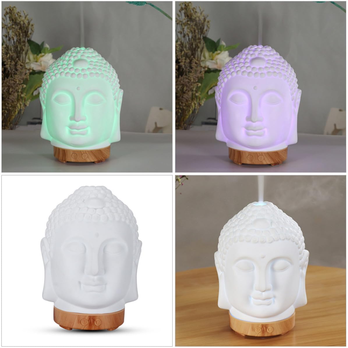 Diffusore di Aromaterapia, Umidificatore in Ceramica a Forma di Testa di Buddha, 1 Pezzo, Bianco, per Scrivania in Ufficio, Capacità Inferiore a 1L, Diffusione dell'Aroma