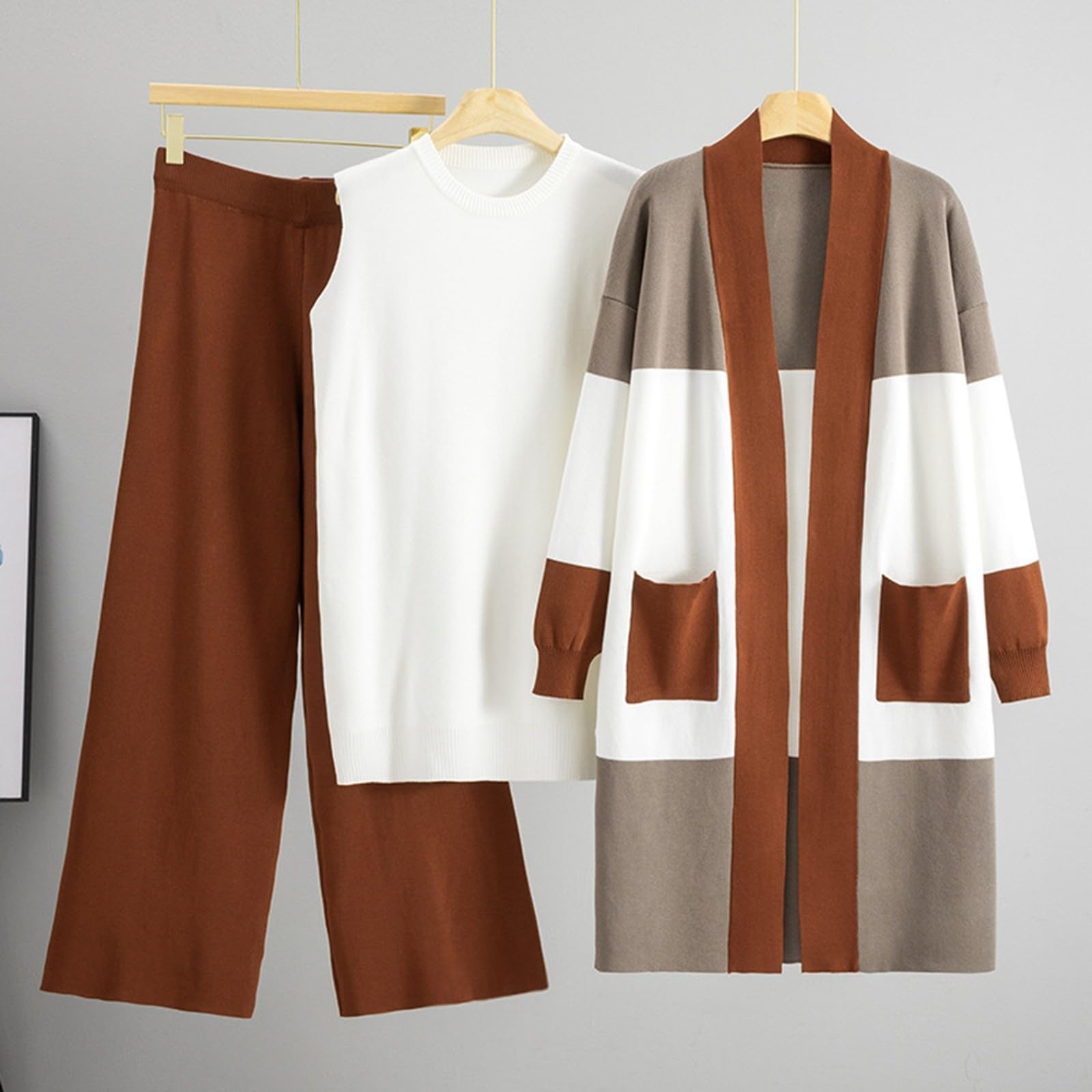 Conjunto de pantalones de punto con chaqueta de punto para mujer, traje suave de dos piezas para la moda informal de uso diario, conjunto de manga larga en invierno
