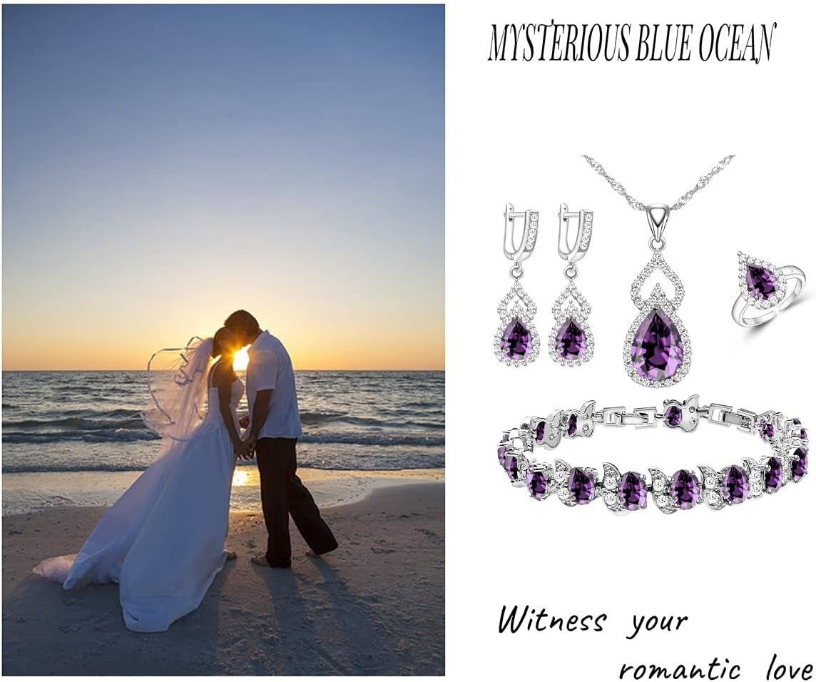 LMXXVJ Women Jewelry Set Platinum Plated Necklace Open Ring Earrings Bracelet Set,Birthday/Anniversary Mother’s Day Jewelry Gifts for Mom/Wife/Sister/Best Friend