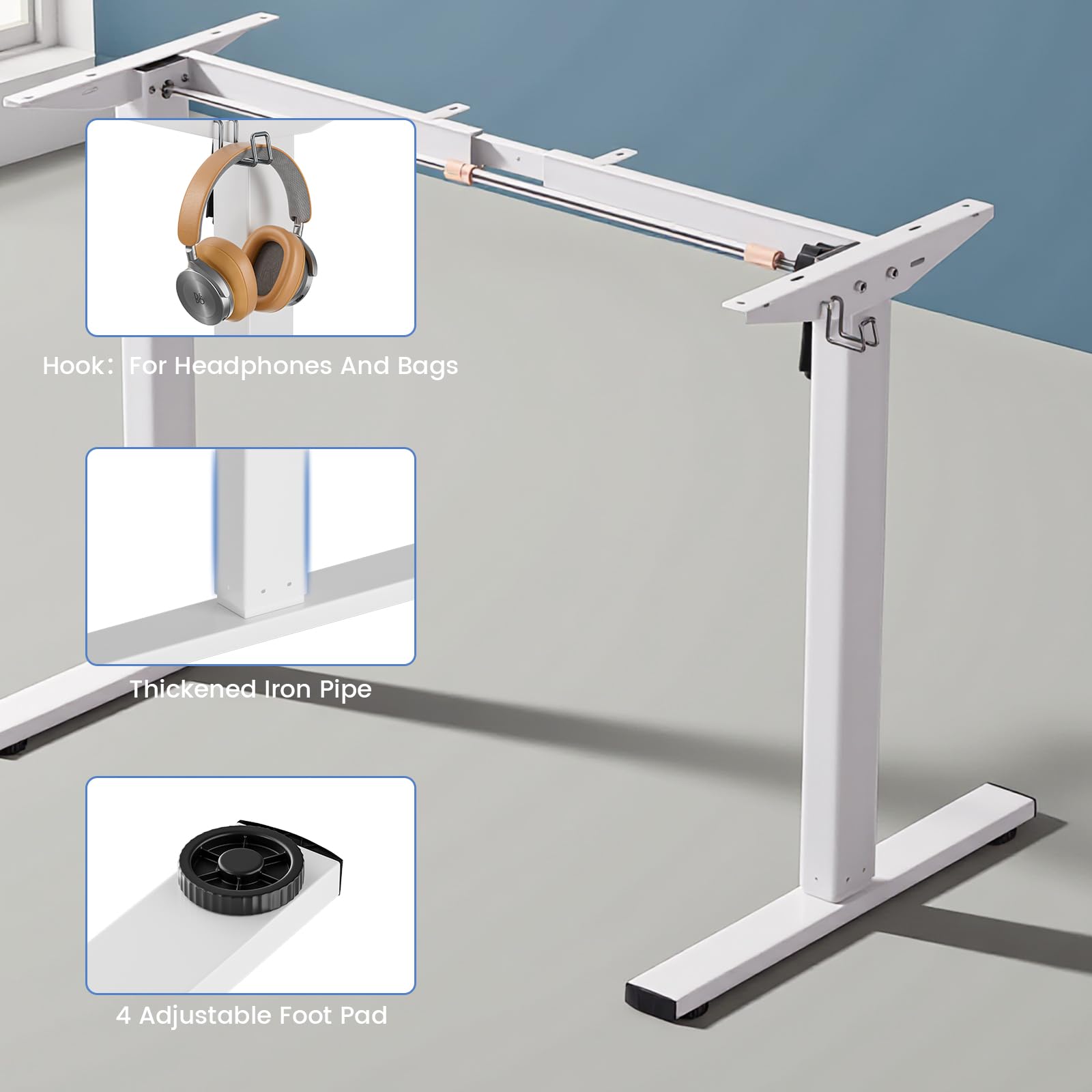buybyroom Salas de Conferencia, Estructura Mesa Elevable, Patas Escritorio Elevable para Mesa Regulable Altura, con USB, Sin Panel de Escritorio