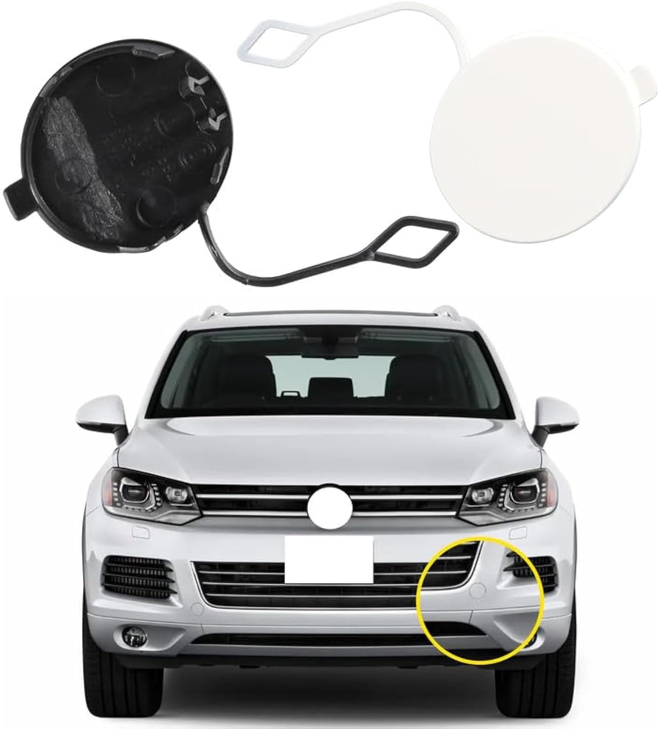 Car Front Bumper Tow Hook Cover Compatible with VW Touareg 2011 2012 2013 2014 Trailer Cover Cap 7P6807185 7P6807186 Small Lid Towing Eye Cap