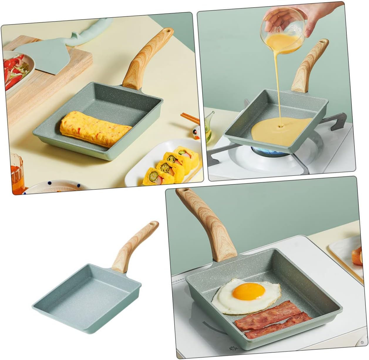 Tamagoyaki Japanese Pan Nonstick Rectangle Frying Pan Ergonomic Handle for Effortless Cooking for Breakfast Sandwiches and More