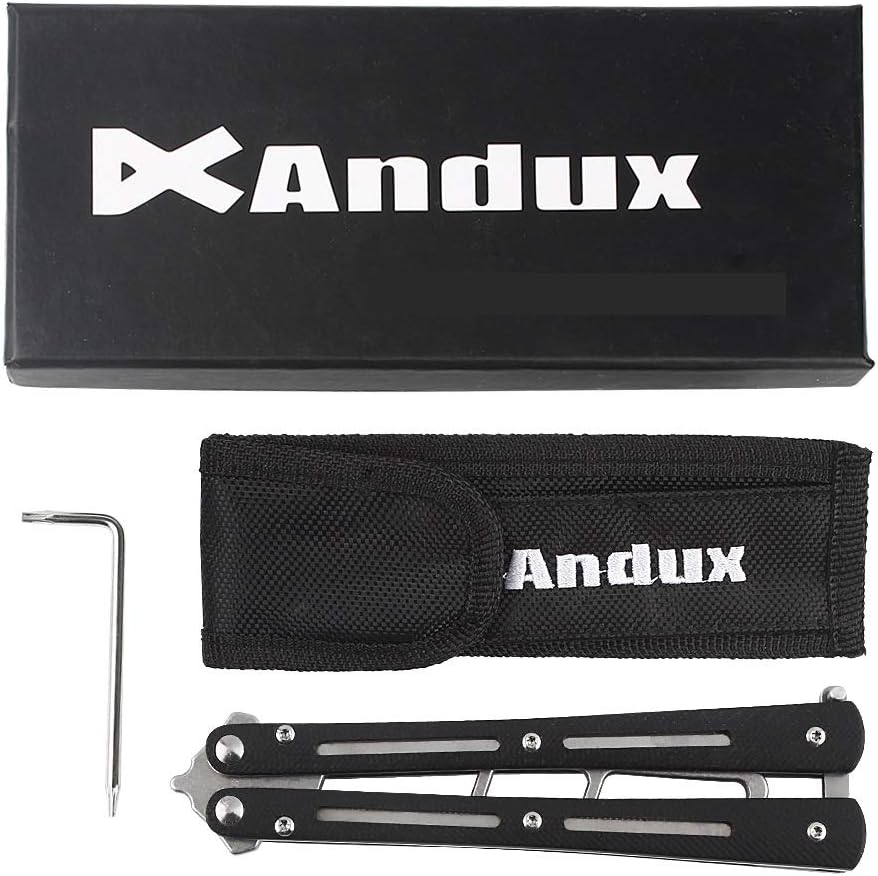 Andux Folding Stainless Steel Lightweight with Replacement Screws (Black-Silver)
