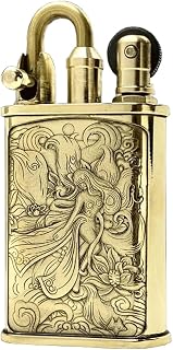 Vintage Collectible Brass Kerosene Lighter, Windproof Trench Mechanical Lighter, Hand-Engraved, Grindstone Ignition, Refillable Fuel, Perfect for Collection Decoration (Kerosene Not Included)(D)