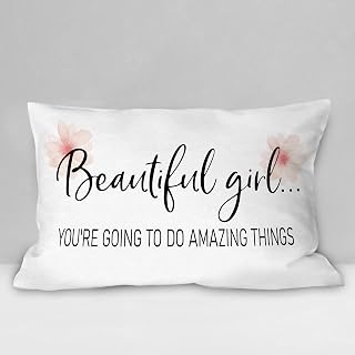 Burosev Beautiful Girl You’re Going to Do Amazing Things Soft Throw Pillow Cover, Girls Room Quotes Decorative Pillowcase, Motivational Quotes Decor Decorations for Sofa Living Room(12 x 20 Inch)