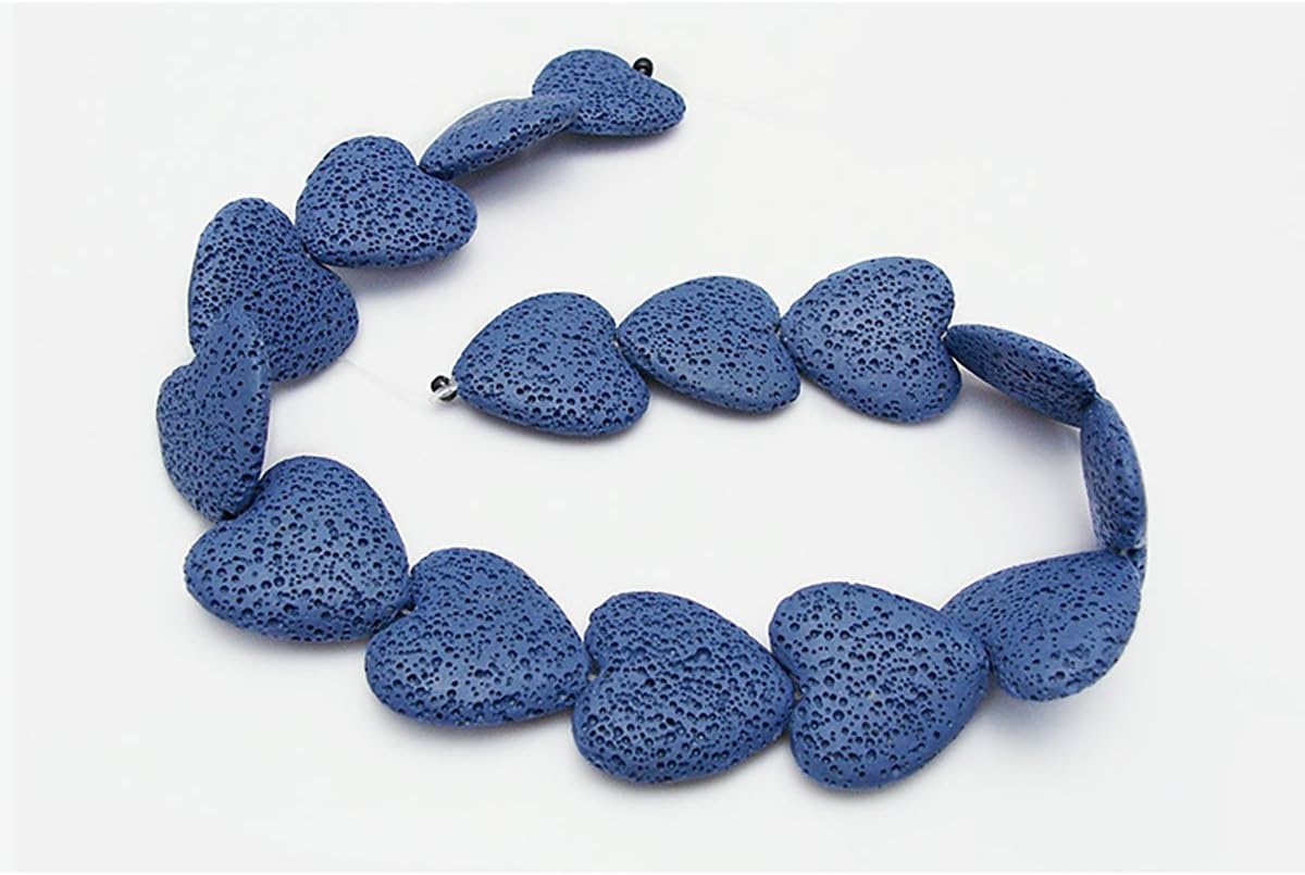Heart-Shaped Colored Lava Stone Beads Loose Beads Rock Beads Volcanic Gemstone for Earrings Bracelet Necklace Jewelry Making (Deep Blue, Small)