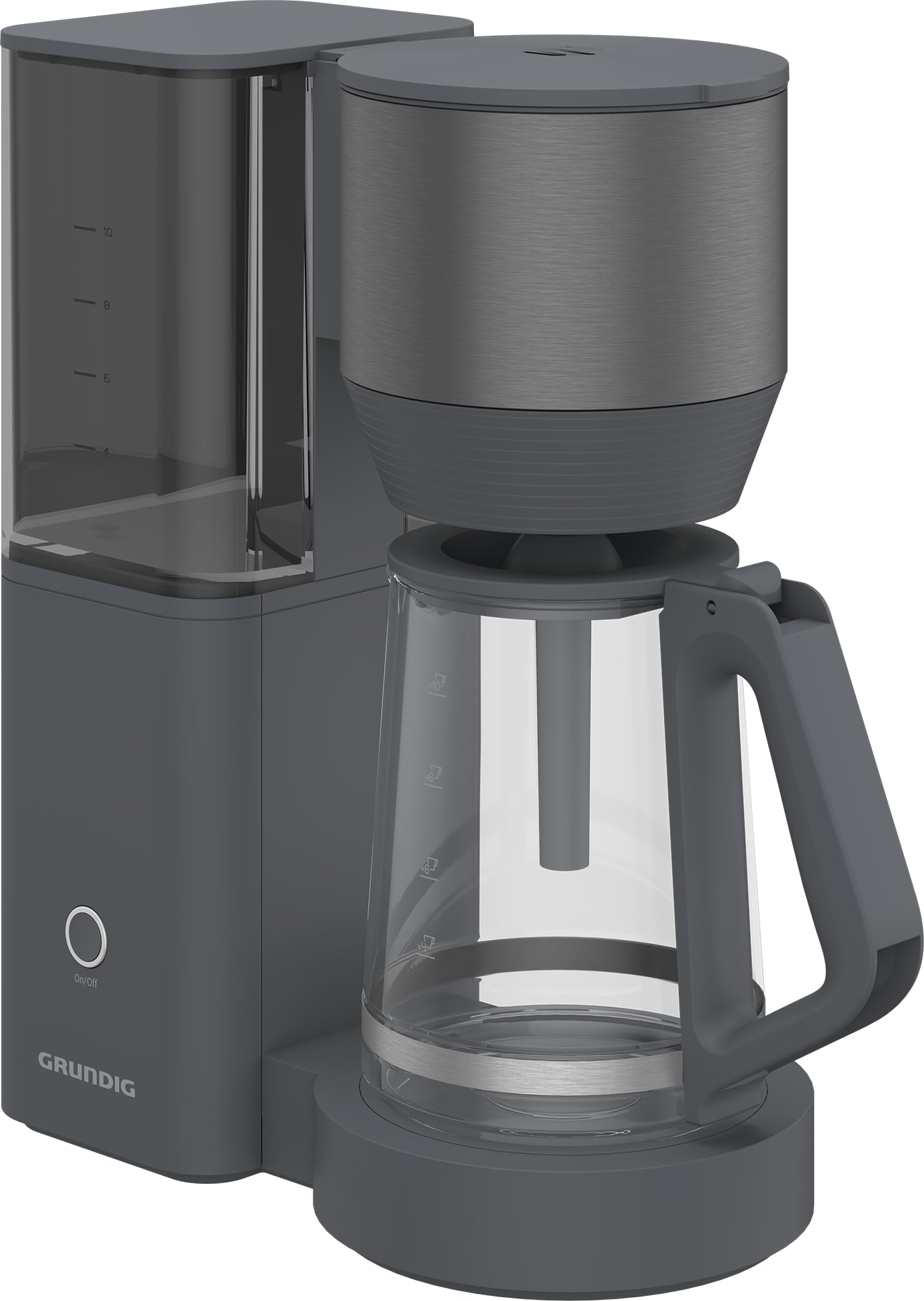 GRUNDIG KM 7340 - Macchina da caffè con filtro, potenza 1150 W, funzione antigoccia, funzione aroma, spegnimento automatico, filtro permanente, 1,25 litri, caraffa in vetro da 10 tazze, Dark Inox