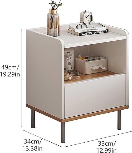 Miniatura 2 de Mesita de noche, moderna mesita de noche de mediados de siglo con estante de almacenamiento, mesita de noche minimalista y práctica con cajón,