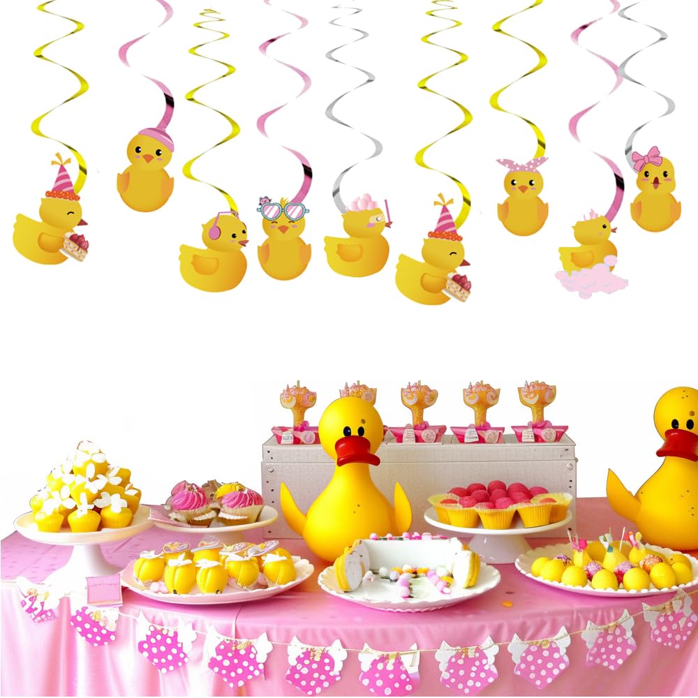 Lot De 32 Décorations Fête Canard Rose - Tourbillons Suspendus Pour Prénatale Et Anniversaire