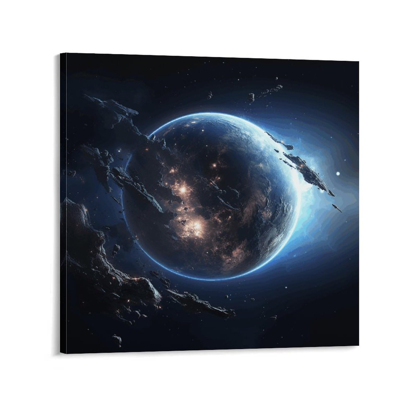 KLOPH Earth And Moon Canvas Wall Art for Living Room 08x8inch Modern Artwork Painting for Bathroom Hanging Canvas Prints Aesthetic Wallart for Bedroom Kitchen Office Wall Decor