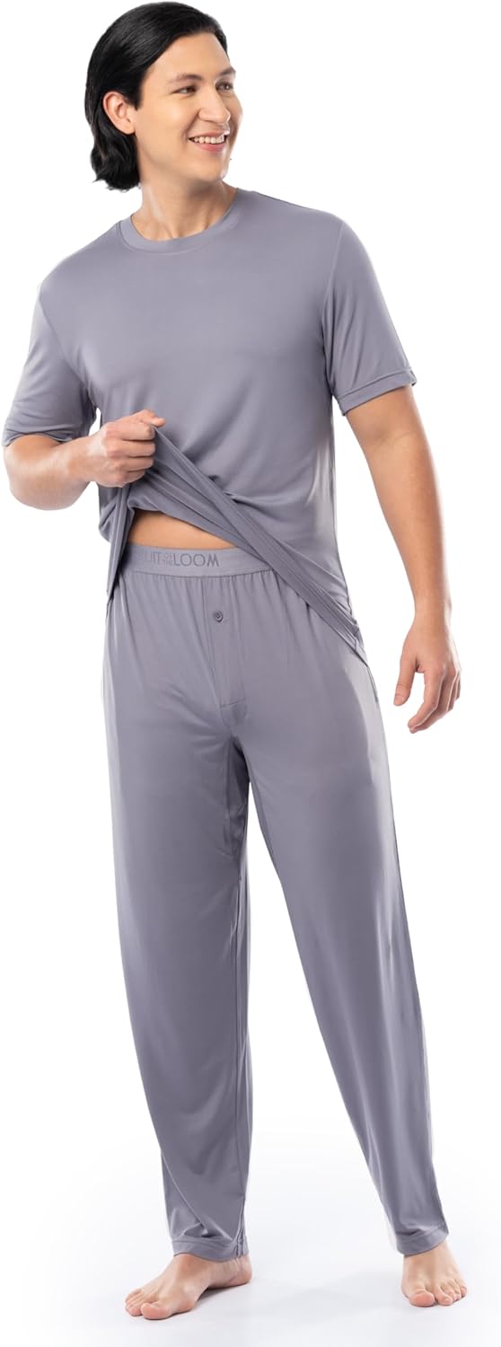 Fruit of the Loom mens Stretch Mesh Jersey Top and Pant Sleep Pajama Set - Image 3