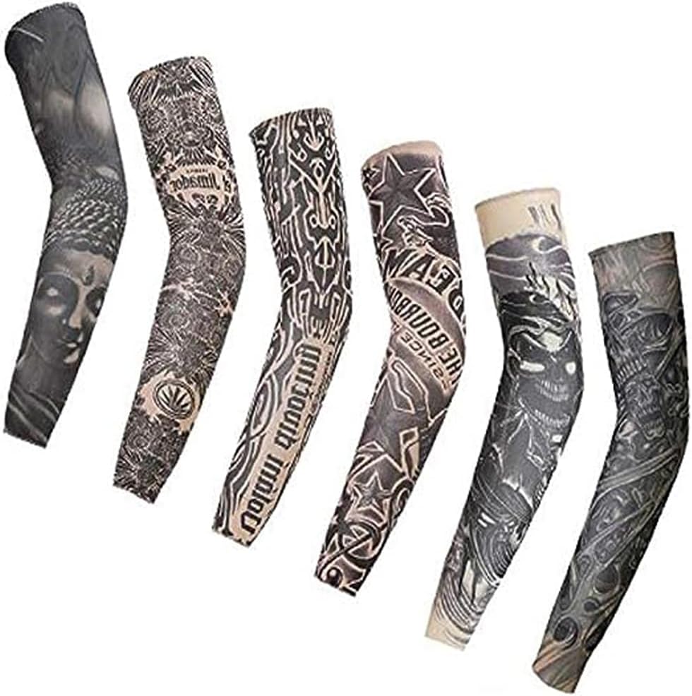 TvoipFake Temporary Tattoo Sleeves for Men and Women (Unisex Dark Set, Pack of 6)