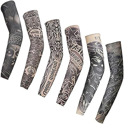 Tvoip Mangas de tatuaje temporales falsas para hombres y mujeres (juego oscuro unisex, paquete de 6), Gris