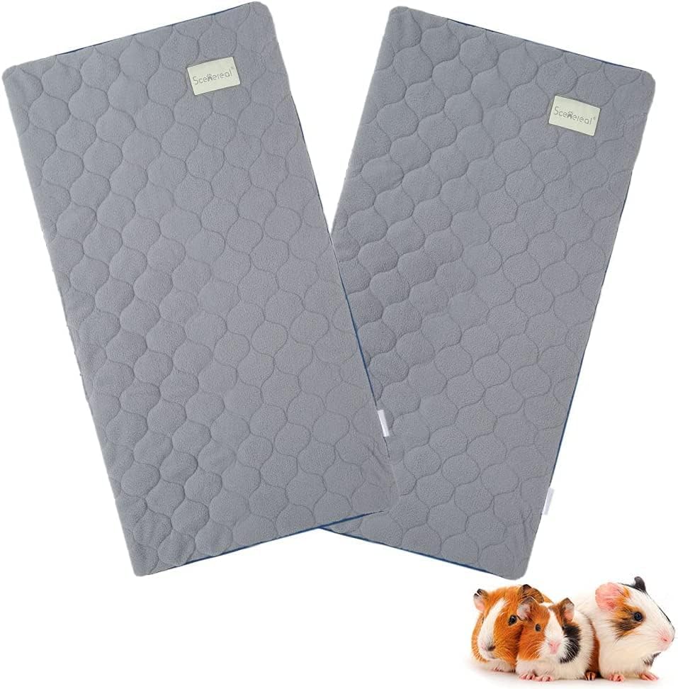Scenereal Guinea Pig Cage Liner, Fleece Liner 2 Pack - Strong Water Absorption Reusable Washable Pee Pads, Soft and Comfortable Mat for Small Animals Chinchillas Rabbits Hamster Bunny