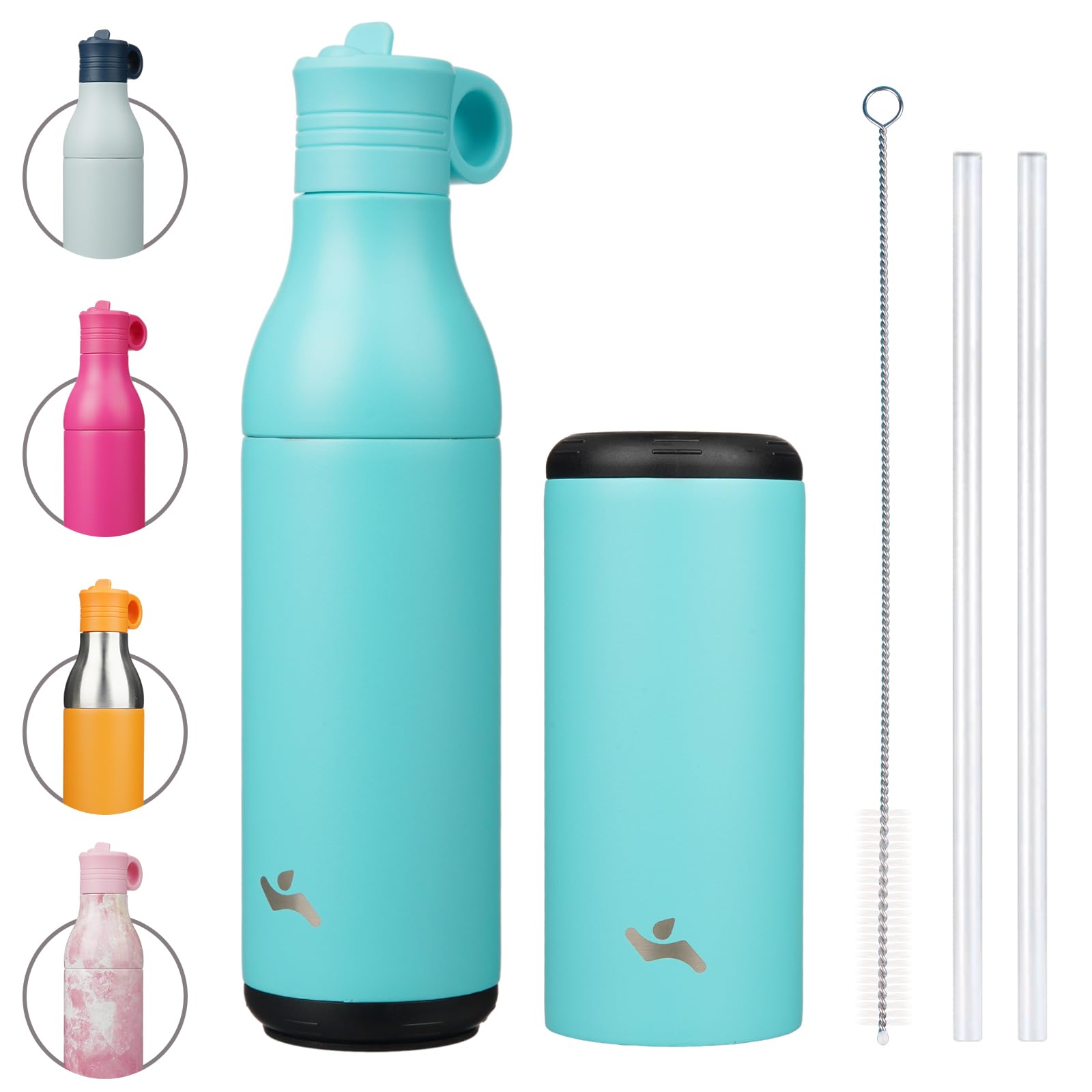 Konokyo Insulated Stainless Steel Water Bottle with Straw, 13oz | 18/8 stainless steel, BPA Free. Vacuum insulated: cold 24h, hot 12h. Leak proof. Removable cup. Dishwasher safe. Travel.