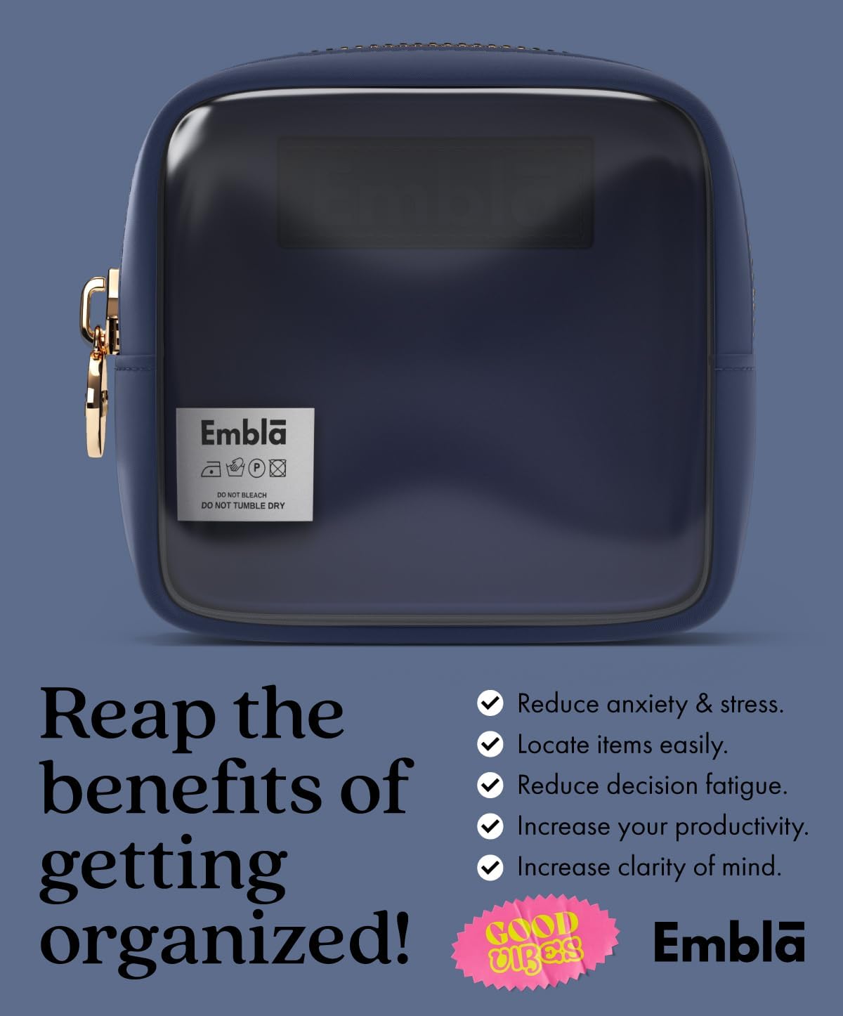 Embla Clear Small Makeup Bag for Purse, Mini Waterproof Nylon Cosmetic Pouch, See Through Travel Toiletry Bag with Smooth Zipper, Navy Blue - Image 6