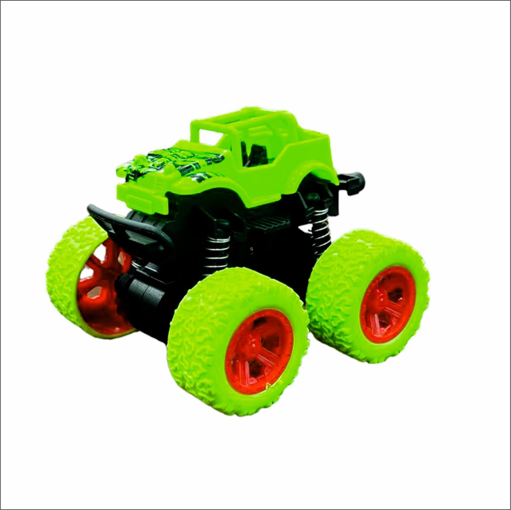 TECHNO TOYS Monster Truck Car - 360 Degree Friction Powered Unbreakable Mini Rock Monster Push and Go Inertia Stunt Truck/Car Gear Suspension Pull Back Rock Crawler Car for Kids (Green)