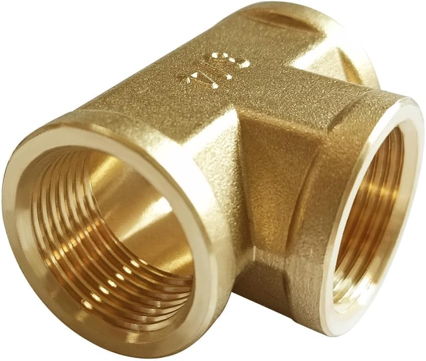 Joywayus Brass Tee Pipe Fitting Barstock 3 Way 3/4" NPT Female x 3/4" NPT Female x 3/4" NPT Male Hose Fitting