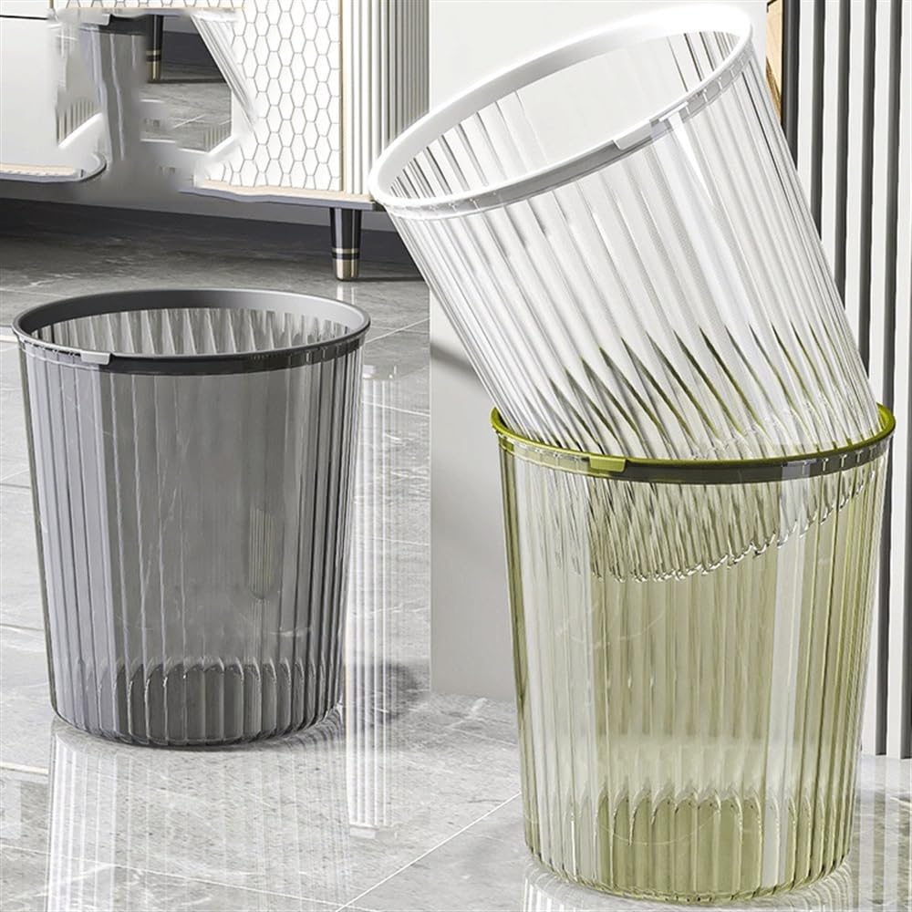 Cubo de Basura para Oficina Papelera, sin tapa, con aro de compresión Papelera de plástico transparente gris y blanco for el hogar, la cocina, la oficina, paquete grande/pequeño de dos Cubo de Recicla