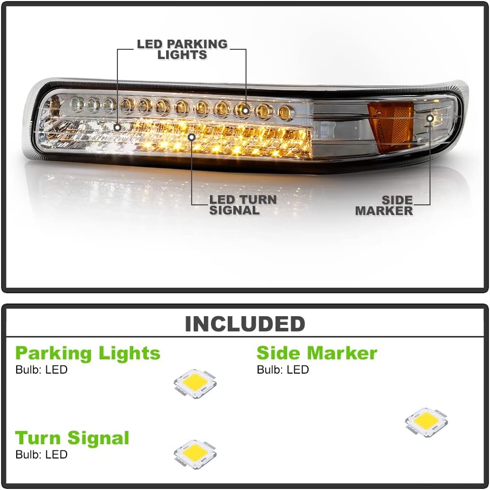 ACANII - For 2000-2006 Chevy Suburban Tahoe 99-02 Silverado Smoked Lens LED Parking Turn Singal Lamps Bumper Lights