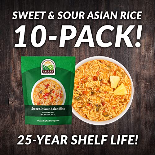 Image of Valley Food Storage Sweet & Sour Asian Rice | 10-Bag Bucket, 50 Servings | Gluten Free Premium Emergency Food Supply, 25 Year Shelf Life | Survival Meal Kits, Prepper Food & Off-Grid Living Supplies