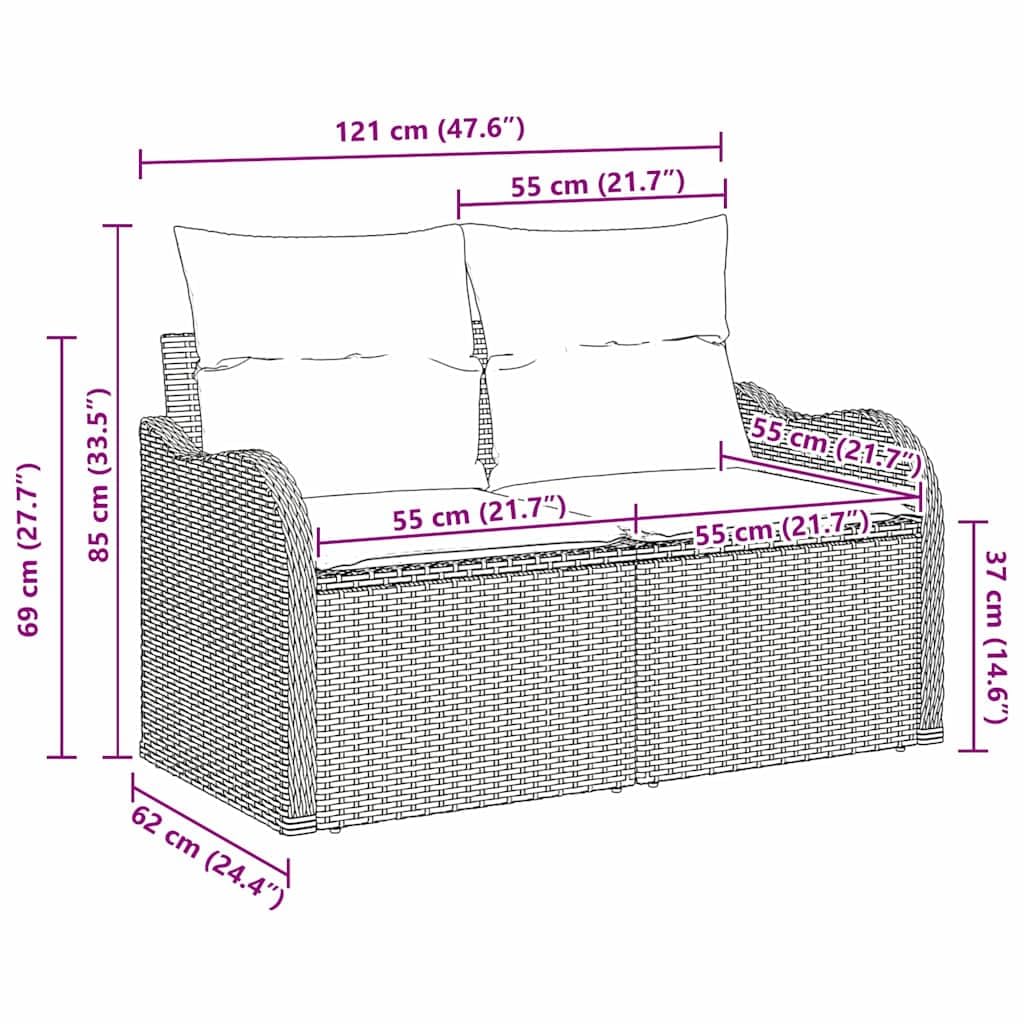 vidaXL Divano da Giardino con Cuscino Nero 121 x 62 x 69cm polyrattan, Divano modulare Leggero per Giardino e terrazzo, Resistente ai Raggi UV, Perfetto per Esterni