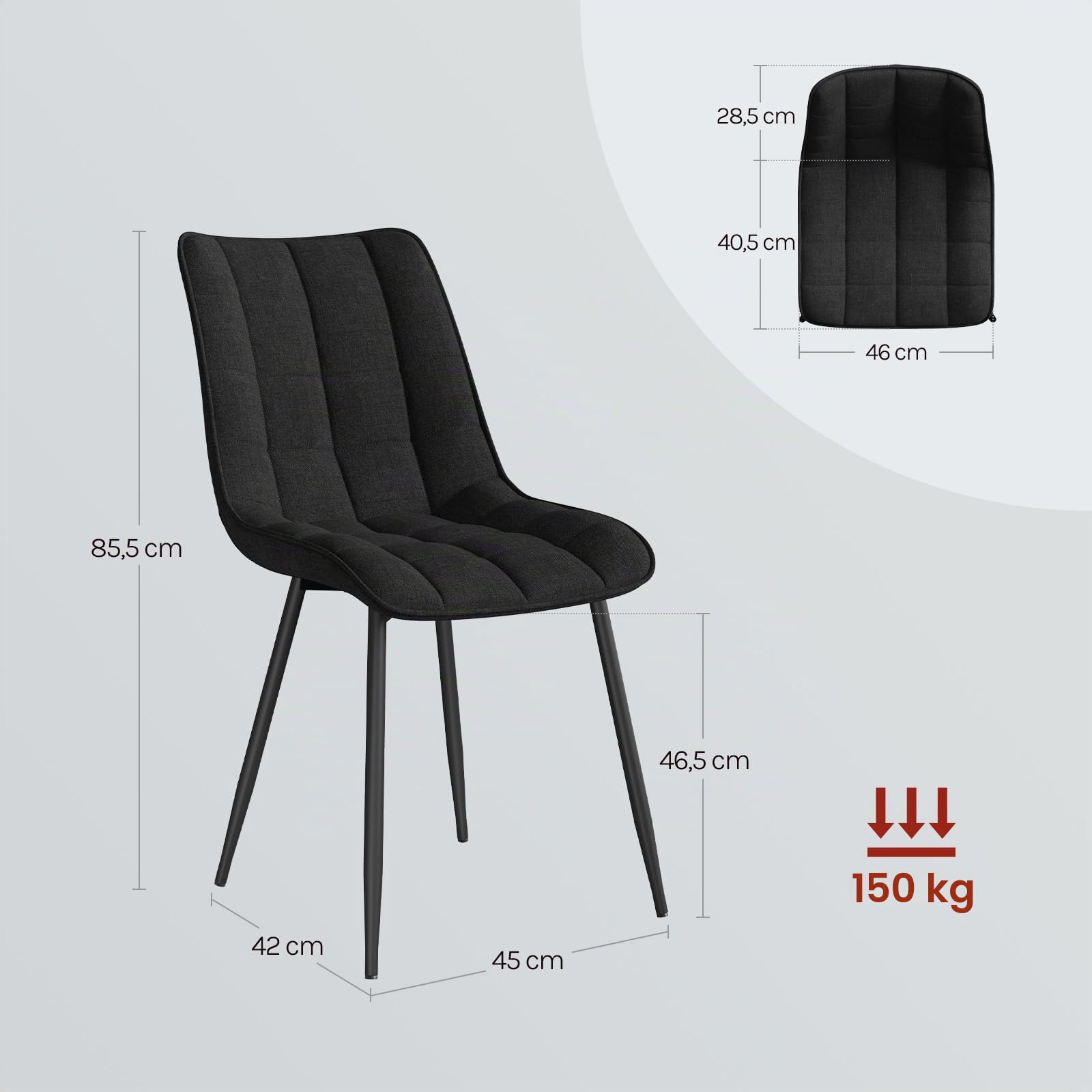 WOLTU Juego de 2 Sillas Comedor,Lino,Negro | Patas Metálicas, Carga 150kg, Asiento Antideslizante Cómodo, Uso Hogar Comedor Salón Dormitorio