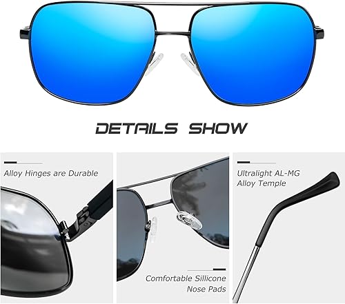 Miniatura 4 de KANASTAL Gafas de sol de estilo militar para hombres y mujeres, gafas de sol de aviación de metal polarizadas UV400, sombras de gran tamaño,