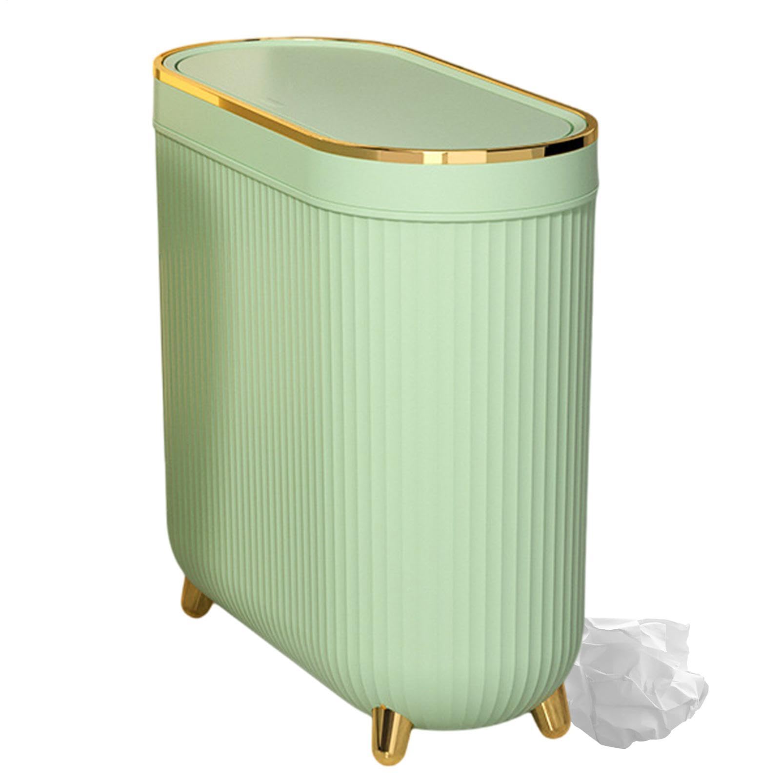 Pattumiera piccola - Pattumiera da bagno | Cestino per rifiuti sottile per WC con coperchio, funzione antiodore e meccanismo silenzioso, efficiente risparmio di spazio per WC, ufficio e cucina, 32x14x