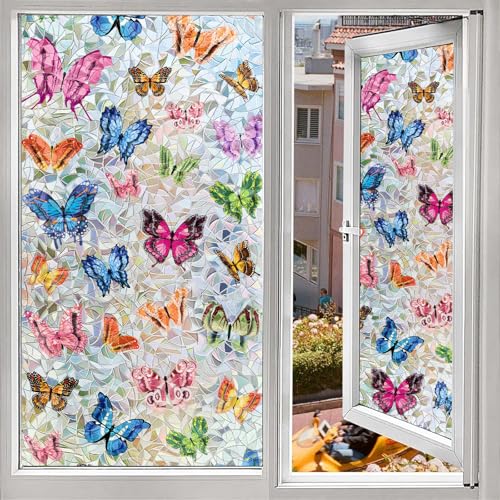 Vinilo para ventana con diseño mariposa 3D, 31.5"x78.7" miniatura 3