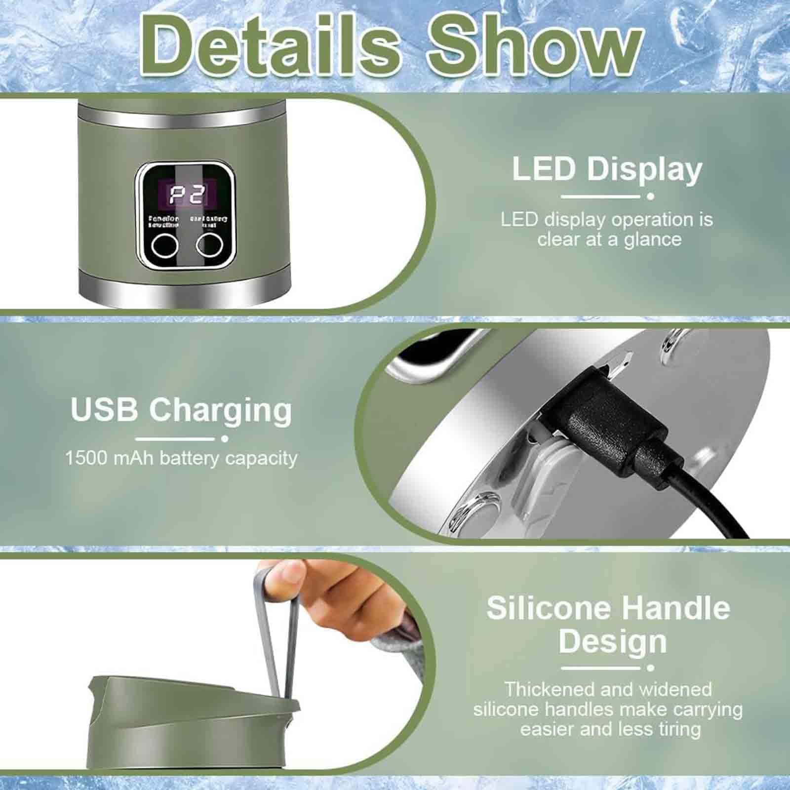 Licuadora portátil para batidos, 450 ml, recargable por USB, mini exprimidor de 12 cuchillas, potente licuadora eléctrica para frutas, batidos, batidos, fácil de limpiar